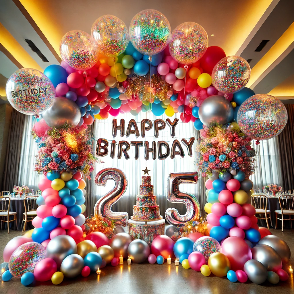 Aniversário de 25 anos, modelo de decoração